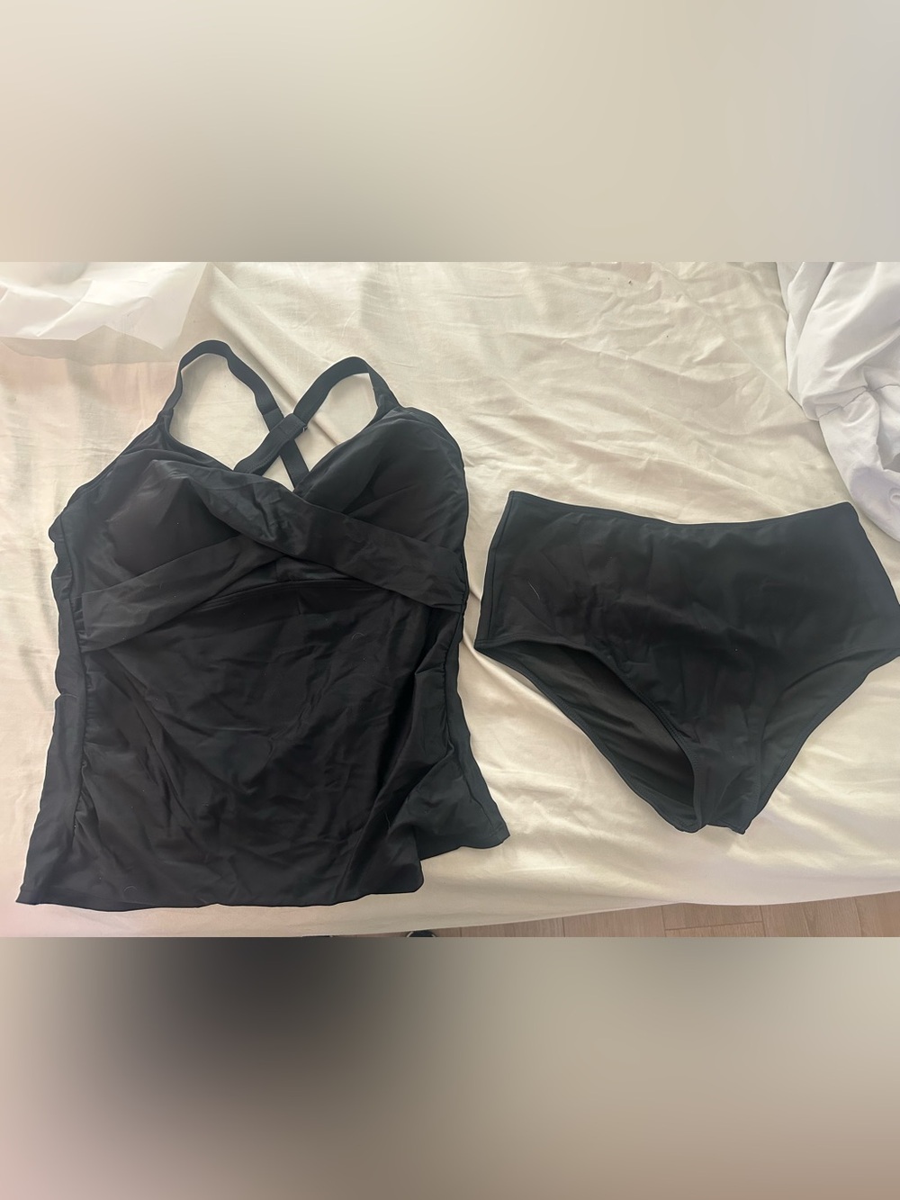 Black Tankini Set with High-Waist Bottoms - Picture 4 of 10